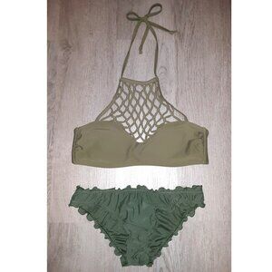 Hollister Swim Olive Green Bikini Set Top Size SMALL and Cheeky Bottoms Size XS
